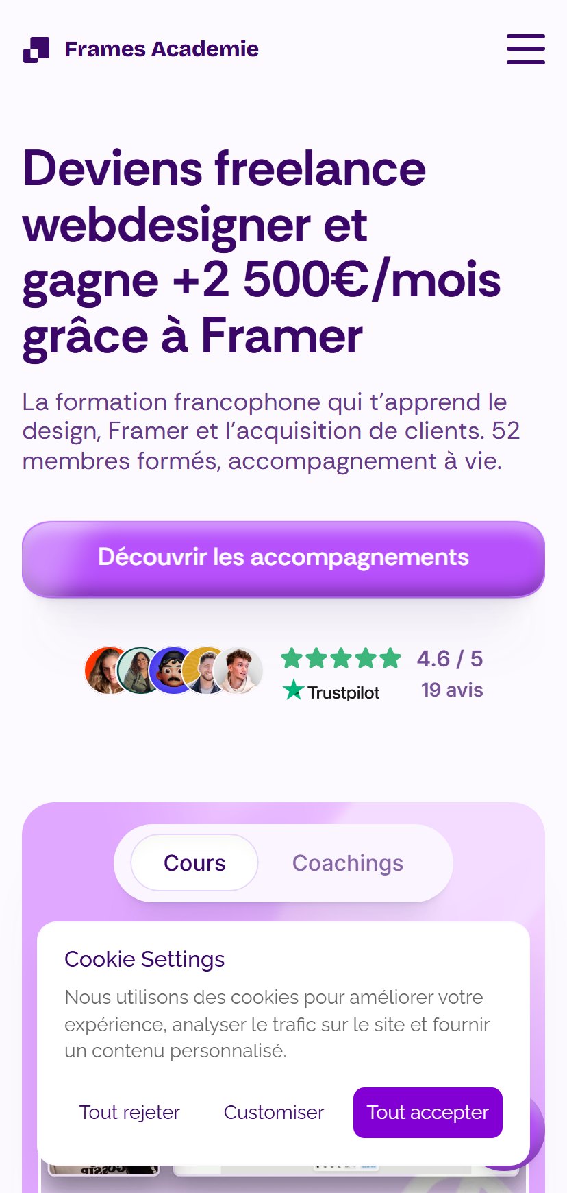 Frames Académie on mobile